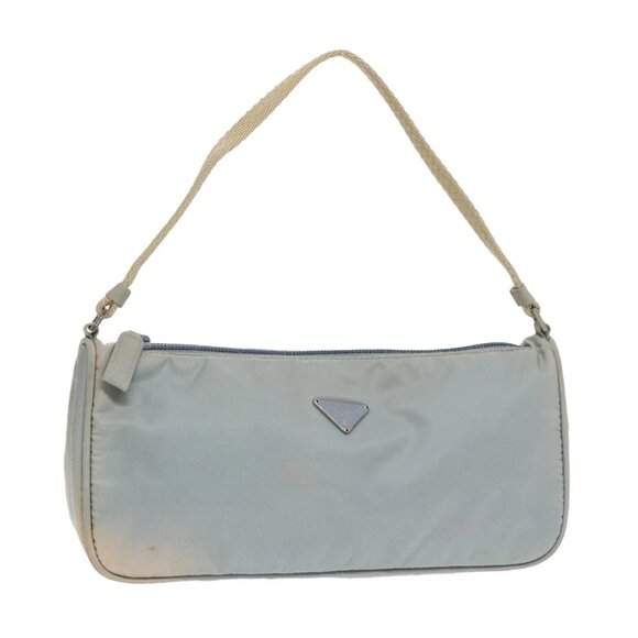 PRADA Pouch Nylon Blue Beige Silver Auth ep5947 - Picture 2 of 15